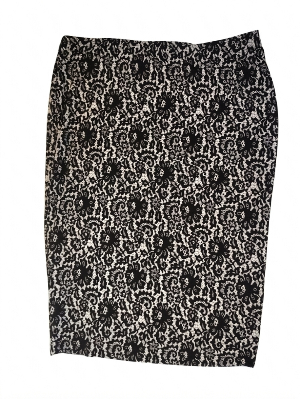 Vince Camuto Black and White Lace Patterned Pencil Skirt